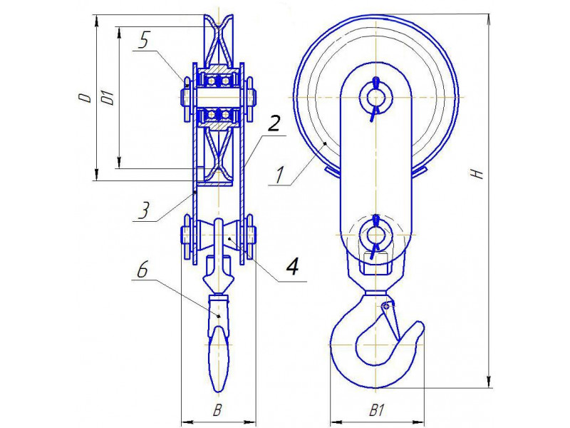 Блок однорольный с крюком 1,0т. (БМ-1,0 Ш-01)